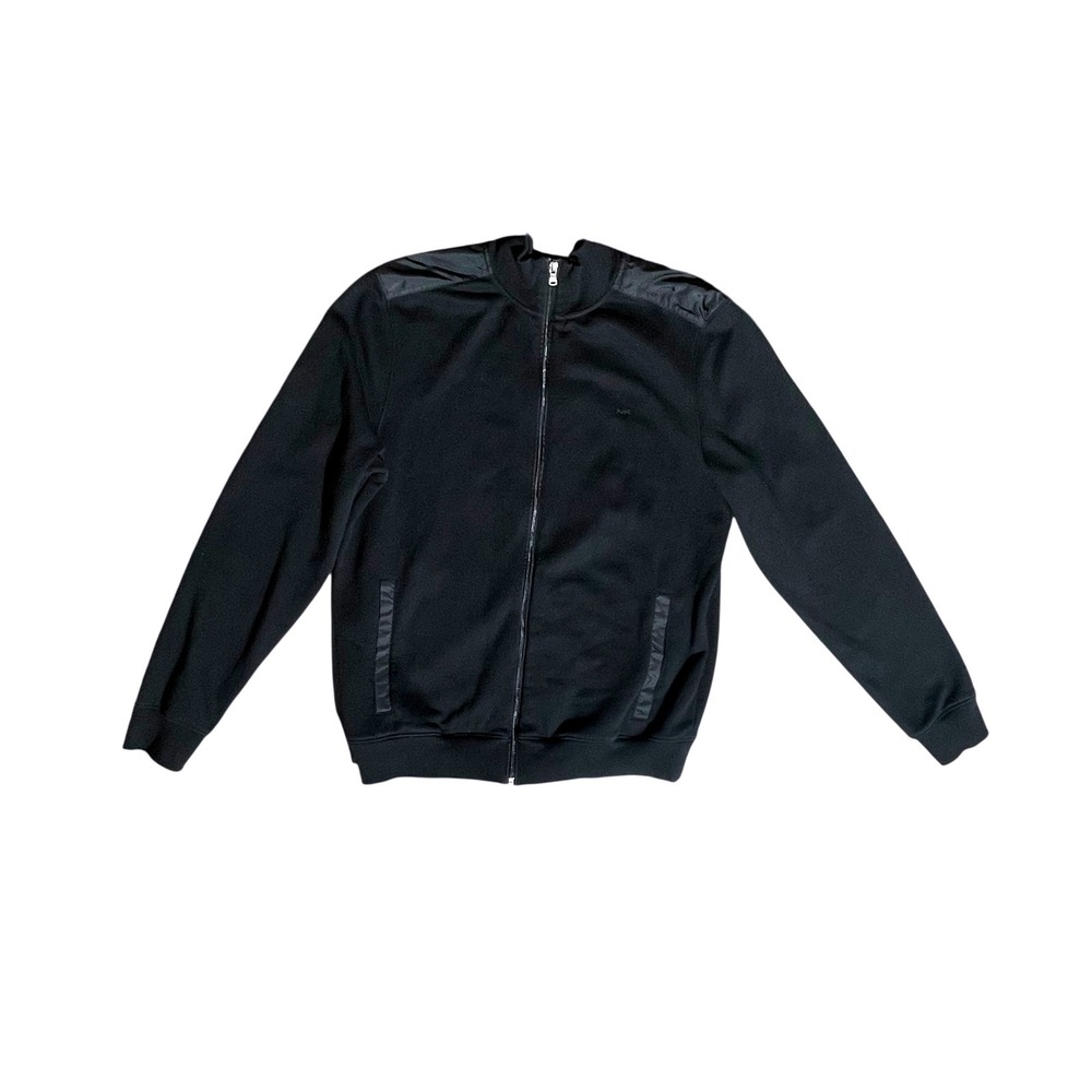Michael‎ Kors Men's Black Zip Up Sweatshirt Faux Leather Trim Size M